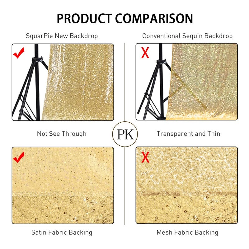 SquarePie Sequin Backdrop Curtain Less See Through Background for Wedding Party 6FT x 6FT Gold - Image 2